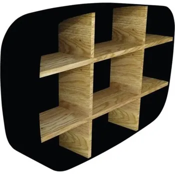 Koupelnový nábytek Nástěnný regál do koupelny Devo Oval černá/dub přírodní 60 x 40 x 12 cm OV-MK60-L09D01