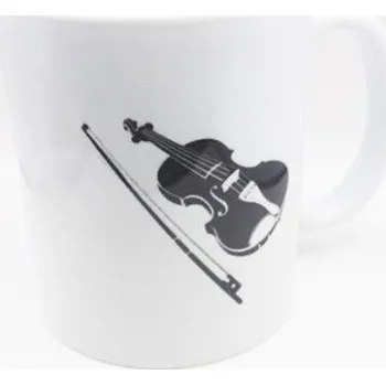 Bílý hrnek s potiskem hudebního nástroje housle