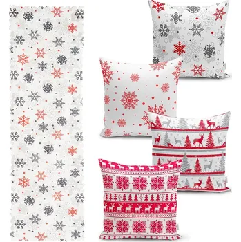 Povlak na polštářek Sada 4 vánočních povlaků na polštář a běhounu na stůl Minimalist Cushion Covers Red Christmas ID_1386785