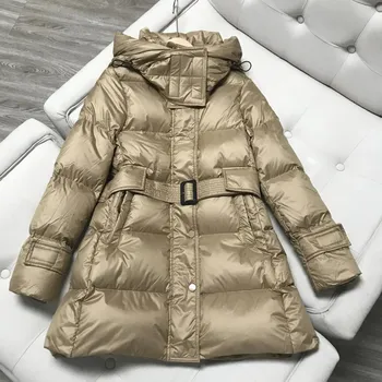 Dámská parka Péřová bunda s pásky a prošíváním Barva: Světle Hnědá, Velikost: M