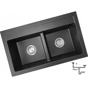 Granitový dřez Dvoukomorový granitový dřez Granitan Duet, černý