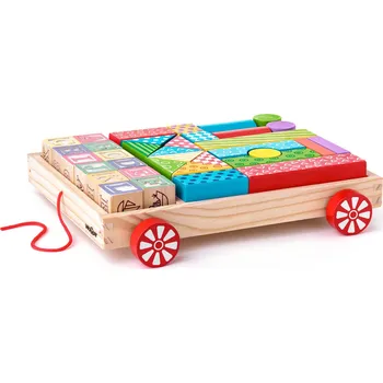 Dřevěná hračka Dřevěný vozík s kostkami, 35 dílů, 2+