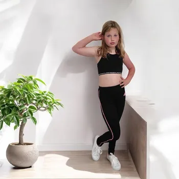 DÍVČÍ LEGÍNY S NÁPISEM G10694 VELIKOSTI 146-176 Velikost: 170, Barva: Černo/růžová