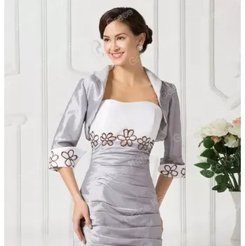 Dámské sako Luxusní společenské bolerko GRACE KARIN krátké GK6626-3 stříbrná S / 34 - rukávy s výšivkou