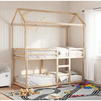 Dětská postel vidaXL Patrová postel se střechou 80x200 cm borové dřevo [3282122] Barva: Přírodní