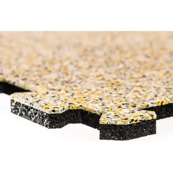 Černo-bílo-žluto-šedá podlahová guma (puzzle - okraj) FLOMA Sandwich - 100 x 100 x 2,5 cm