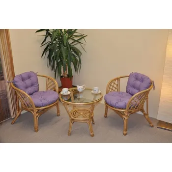 Sedací souprava Axin Trading2 Ratanová sedací souprava Bahama malá medová polstry fialový melír