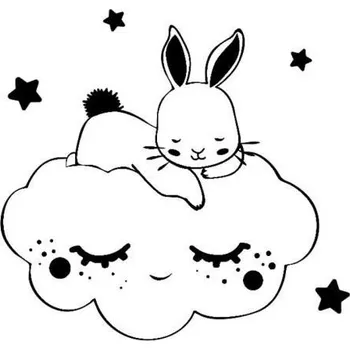 Dětské razítko Dřevěné razítko Aladine velikost F - spící králíček na mráčku