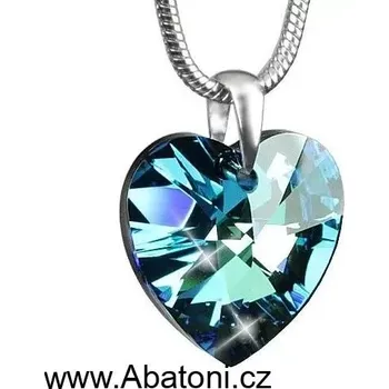 Náhrdelník Swarovski Elements Heart krystal XXL 28mm - Stříbrný náhrdelník (OBROVSKÝ přívěsek + řetízek) modré srdce, srdíčko 34003.5 Bermuda Blue (modrá, mořská, duhová, měňavá)