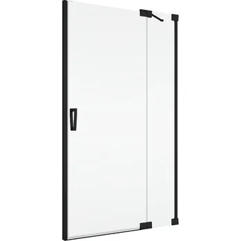 Ronal Bathrooms (Sanswiss) Jednokřídlé dveře Ronal Cadura s pevnou stěnou v rovině - panty vpravo / 1 strana rohového vstupu 1000 x 2000 mm, černá matná/sklo čiré