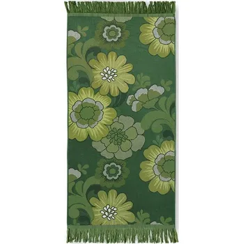 Ručník Tmavě zelený ručník / osuška s květy a třásněmi 1965 - 70*140 cm