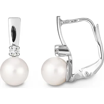 Náušnice Náušnice z bílého zlata s bílými perlami a laboratorními diamanty