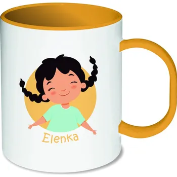 Gravírování Plastový hrnek se žlutým vnitřkem a uchem pro děti - holky