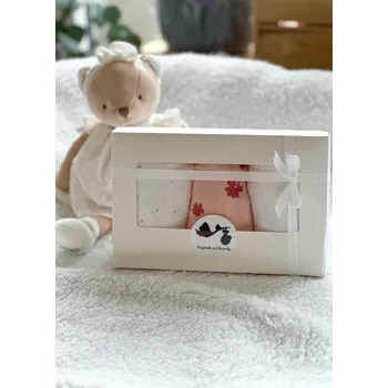 Dárková krabička Dárková krabička - mušelínové plenky 3ks růžová s kytičkami