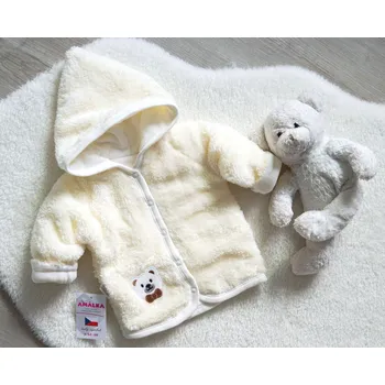 Kojenecká bunda AMÁLKA Chlupatý zateplený kabátek, smetanový s medvídkem Velikost: 74-80