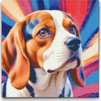 Diamantové malování Diamantové malování - Beagle v odstínech červené a modré Velikost: 50x50cm, Rámování: Pouze srolované plátno, Diamanty: Čtvercové