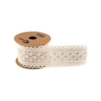 Stuha Bavlněná krajková stuha 5,8cm x 3m CL013 natural