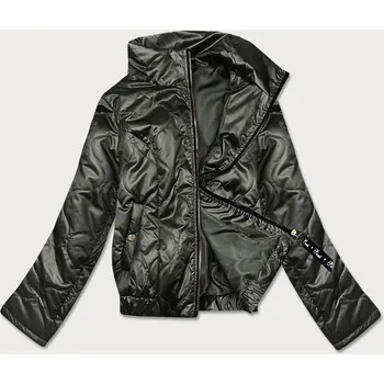 Krátká dámská bunda v khaki barvě se stojáčkem (B8122-11) odstíny zelené S (36)