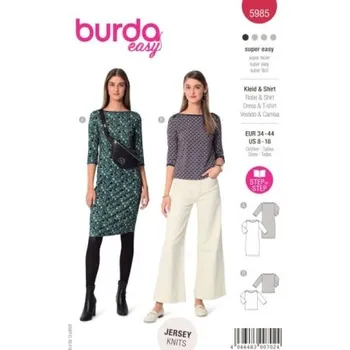 Střih na dámské tričko a šaty Burda 5985 -