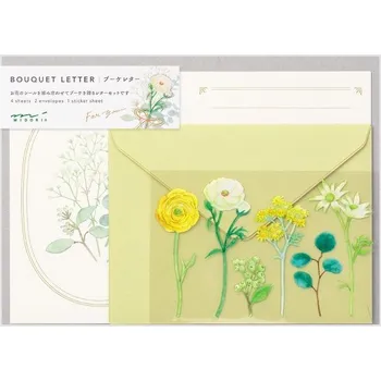 Obálka MD Papeteria 497 Bouquet Zelený motiv, set 4 listy, 2 obálky