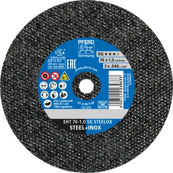 Řezný kotouč Pferd 65508000 | Řezný kotouč 76 x 1,0 x 6,0 mm, pro přímé brusky SG STEELOX