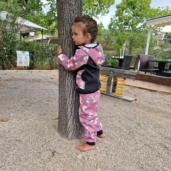 Dívčí kalhoty Yháček Softshellové kalhoty s beránkem Yháček, jednorožci na starorůžové Velikost: 122