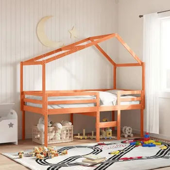 Dětská postel vidaXL Patrová postel se střechou 80 x 200 cm borovice [3282056] Barva: Voskově hnědá