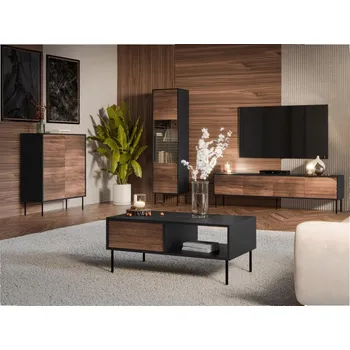 Obývací stěna Sestava nábytku do obývacího pokoje Heprano I, Barva: černá / ořech warmia MIRJAN 5903211351037