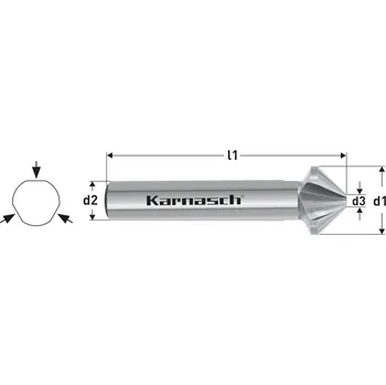 Vrták Karnasch 201730040 | Kuželový záhlubník DIN 335 tvar C 100° nerovnoměrně dělený 16,5x3,2x60,0-10,0 mm, nepovlakované