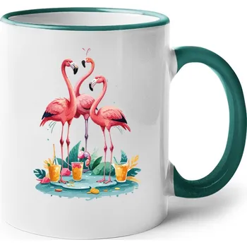 Keramický hrnek Plameňák, Barva Zelená, Velikost 330 ml, Canvas Keramický hrnek s barevným uchem Bezvatriko.cz 2694