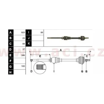 poloosa AVORD délka 925 mm, 25 drážek u kola, 37 drážek u převodovky, +ABS 48z (převodovka ML), P, repasovaný originál (+vratná