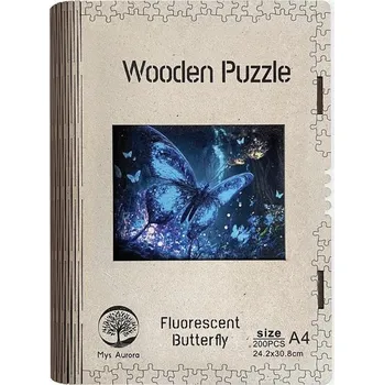 Puzzle Dřevěné puzzle/Fluorescentní motýl A4