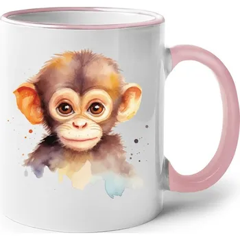 Keramický hrnek Opička, Barva Růžová, Velikost 330 ml, Canvas Keramický hrnek s barevným uchem Bezvatriko.cz 2693
