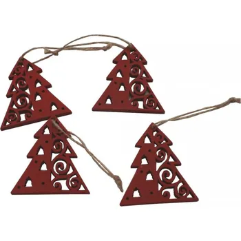 Vánoční dekorace Dekorace závěsná červené stromky 6 cm - 4 ks 3001317