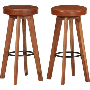 Barová židle vidaXL Barové stoličky 2 ks pravá kůže a masivní akáciové dřevo [348164] Barva: tmavě hnědá