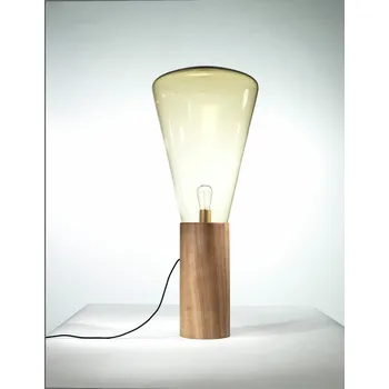 Stojací lampa Designová lampa Brokis Muffins Wood 04 PC853, 1xE27 Barva skla: Hnědá kouřová - transparentní sklo, Podstava: dub evropský - přírodní lak (vosk)