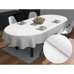 Damaškový oválný ubrus Atlas Gradl DM-015 Bílý - proužky 8 mm 140x220 cm