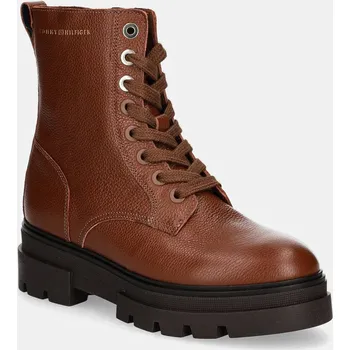 Dámské kozačky Kožené kotníkové boty Tommy Hilfiger BICOLOR LEATHER LACE-UP FW0FW08160 hnědá 88X, EUR 38