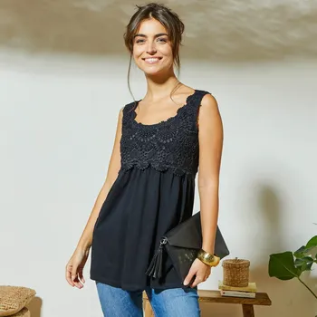 Dlouhý top s macramé černá 54