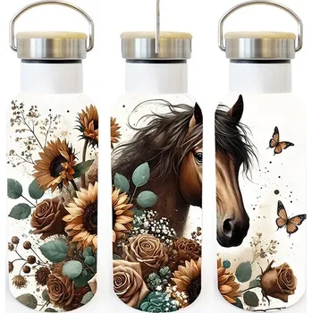 Termoska Termoska s bambusovým víčkem - Kůň a květiny, Barva Bílá, Velikost 500 ml, Canvas Termoska s bambusovým víčkem 500 ml Bezvatriko.cz 2735