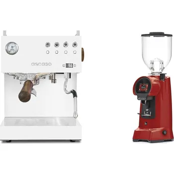 Kávovar Ascaso Steel DUO PID, White&Wood + Eureka Helios 75, ferrari red