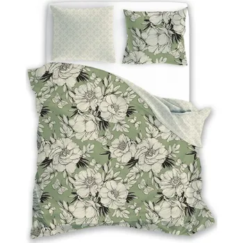 Povlečení Bavlněné povlečení FLOVERY 002 140x200 cm + 70x90 cm zelené