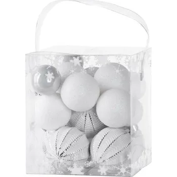 Vánoční ozdoba KOULE VÁNOCE, 31 ks, bílo-stříbrné, mix