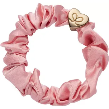 Gold Heart Silk Scrunchie Rose Tan