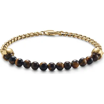 Náramek Aspero | Náramek s lebkami ve zlaté barvě a s korálky z tygřího oka - Lucleon