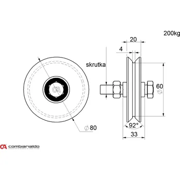 Pohon brány COMBI ARIALDO Pojezdové kolečko na V profil se šroubem Průměr: 80