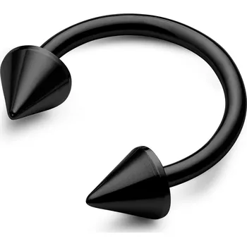 Piercing 12mm černý piercing podkova s hroty z titanu - Otsu