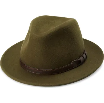 Klobouk Flavio zelený klobouk Moda Fedora s plochou krempou - Fawler