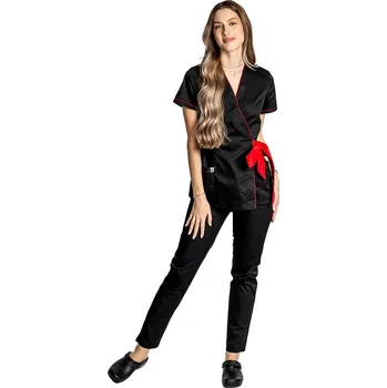 Zdravotnický oděv Černý zdravotnický set - červená mašle - dámský | drinuniforma.cz