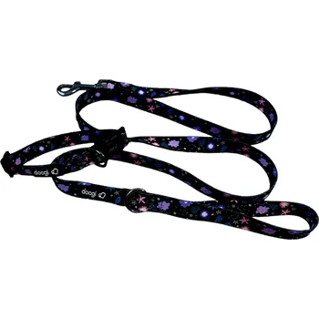 Obojek pro psa doogi.cz Sada černého obojku a vodítka s motivy květin Velikost: XS